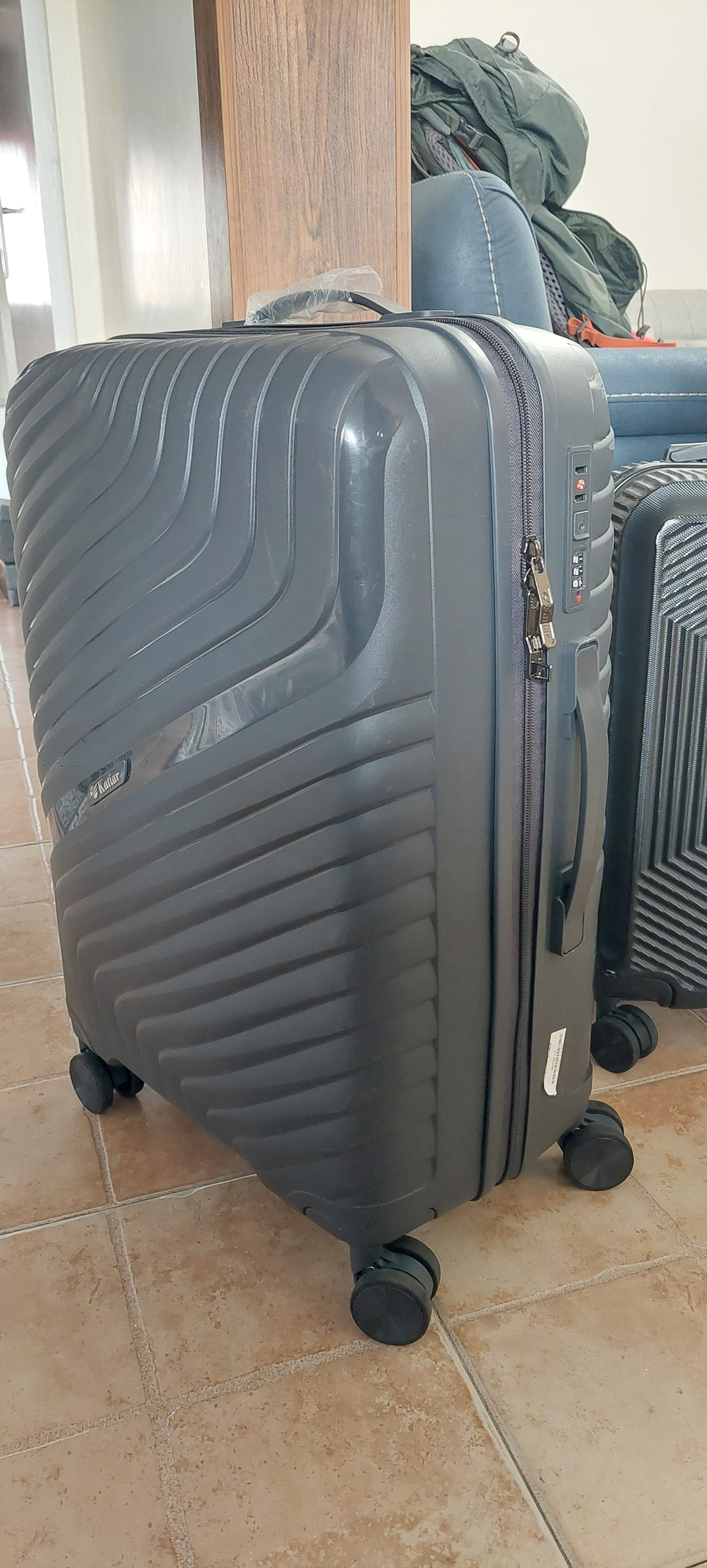 Luggage weighed and ready to be wrapped